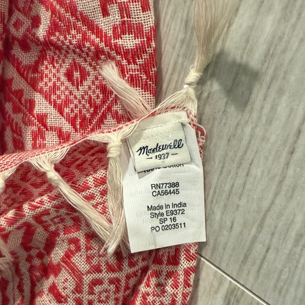 Madewell Red and Cream Patterned Scarf - Picture 2 of 2